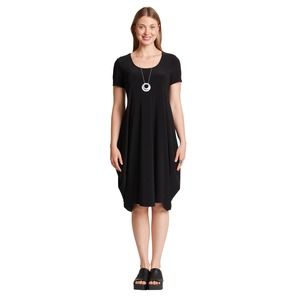 Compli-K Women's Short Black Midi Dress Size S Scoop Neck Short Sleeve NWT